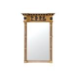 REGENCY PERIOD GILT FRAMED PIER MIRROR the rectangular plate, between clustered columns 83 cm. high;