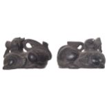 PAIR OF NINETEENTH-CENTURY EGYPTIAN BASALT CARVED MYTHICAL FIGURES 7 cm. high; 10 cm. long (2)