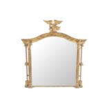 NINETEENTH-CENTURY GILT CARVED FRAMED OVERMANTLE MIRROR The rectangular shaped plate with a
