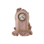 NINETEENTH-CENTURY PARCEL GILT PORCELAIN FRAMED MANTLE CLOCK 37 cm. high