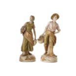 PAIR OF ROYAL DUX FIGURES Boy and a girl 45 cm. high (2)