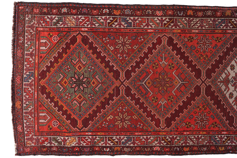 ANTIQUE CAUCASIAN CAUCASUS, AZERBAIJAN CARPET all over veg dye 102 x 306 cm.