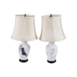 PAIR OF JAPANESE CERAMIC VASE STEMMED TABLE LAMPS 64 cm. high (2)