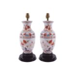 PAIR OF ORIENTAL IMARI VASE STEMMED TABLE LAMPS AND SHADES 55 cm. high (2)