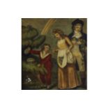 EIGHTEENTH-CENTURY STIPPLE ENGRAVING Figures in a garden, enclosed in an original walnut frame 22