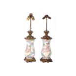 PAIR OF ORMOLU MOUNTED CHINESE QING PERIOD FAMILE ROSE VASE STAND TABLE LAMPS 47 cm. high (2)