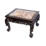 LARGE NINETEENTH-CENTURY CHINESE HARD-WOOD LOW TABLE the rectangular marble inset top, above a