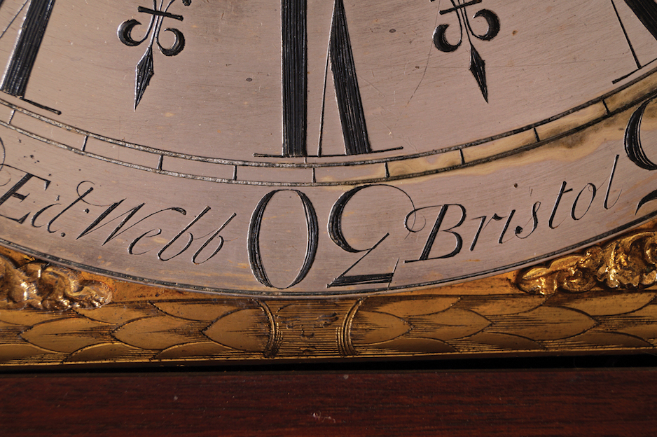 GEORGE III PERIOD MAHOGANY AND MARQUETRY LONGCASE CLOCK with arched gilded and silvered dial, - Image 3 of 3