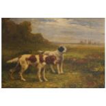 ENGLISH SCHOOL, LATE NINETEENTH-CENTURY Gun dogs in a landscape Oil on canvas Enclosed in a gilt