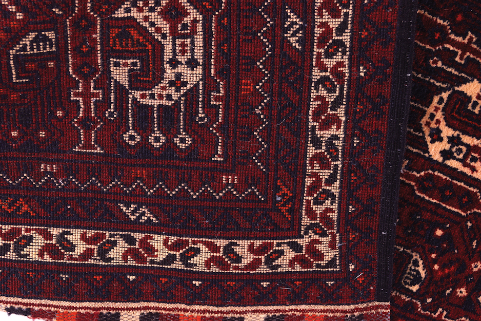 WOOL AND GOAT HAIR BALUTCH RUNNER on red ground, with Boteh design, ivory border, and outer red - Image 5 of 5