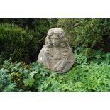 LARGE ITALIANATE STONE BUST 80 cm. high; 70 cm. wide