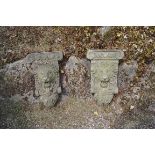 PAIR OF LIMESTONE LION MASK CORBELS 70 cm. high; 40 cm. wide (2)