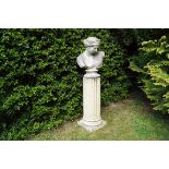 LARGE MOULDED STONE BUST OF VENUS raised on a fluted column 175 cm. high