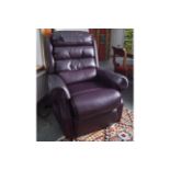 LEATHER UPHOLSTERED MOTORISED RECLINING CHAIR 114 cm. high; 90 cm. wide; 90 cm. deep