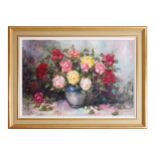 T. H. JANSEN Still life of roses in a vase Signed oil on canvas 60 cm. high; 88 cm. wide