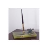 ONYX PEN AND INK STAND surmounted by a trout 19 cm. wide