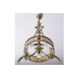NINETEENTH-CENTURY BRASS GAS LIGHT of pierced dish form, with projecting gargoyles, suspended on