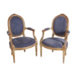 PAIR OF NINETEENTH-CENTURY PERIOD CARVED GILT WOOD ARMCHAIRS, CIRCA 1870each with an oval