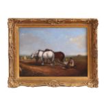 ENGLISH SCHOOL, EARLY TWENTIETH-CENTURYHorses ploughing a fieldOil on canvas46 x 61 cm.