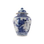 JAPANESE ARITA BLUE AND WHITE JAR AND COVERof baluster form with a domed lid and turned finial33 cm.