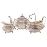 THREE PIECE SILVER TEA SERVICEeach of oval form, raised on bobbin feet, Sheffield 1817