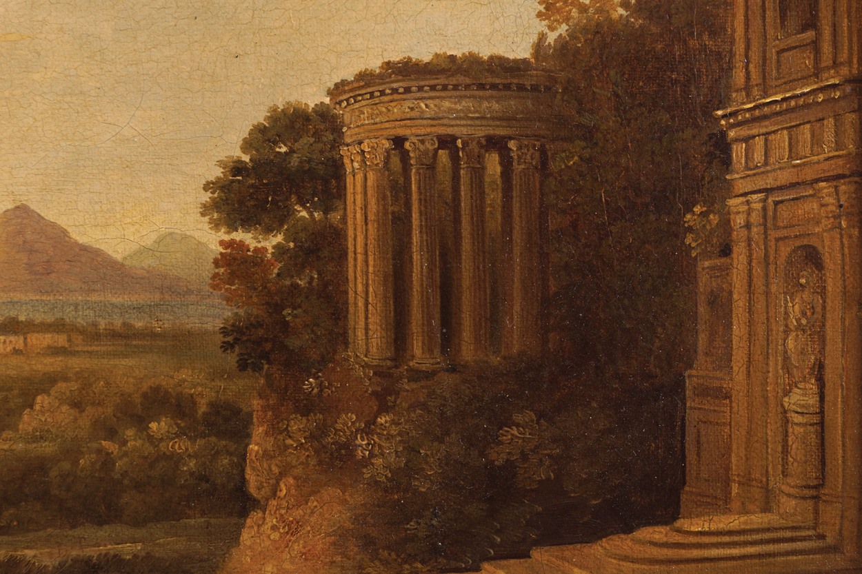 GEORGE BARRET, RA (IRISH, 1730-84)A classical Italianate landscape with figures in the foregroundOil - Image 7 of 11