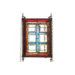 NINETEENTH-CENTURY BRASS AND LEADED GLASS HALL LANTERNof square form39 cm. high; 24 cm. square