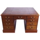 GEORGE III PERIOD MAHOGANY AND BOXWOOD INLAID PARTNER’S WRITING DESKthe tooled leather rectangular