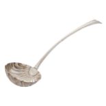 GEORGE III SILVER LADLE with bright cut decorated handle and scallop shell bowl, Dublin circa