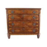 LATE EIGHTEENTH-CENTURY MAHOGANY AND SATINWOOD INLAID CHEST of four drawers, furnished with