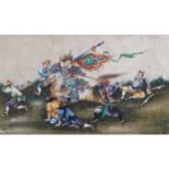 CHINESE SCHOOLWarrior on horseback in combat Qing dynasty30 x 19.5 cm.