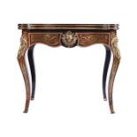 NINETEENTH-CENTURY BUHL BRASS AND TORTOISESHELL INLAID CARD TABLEthe rectangular shaped top with