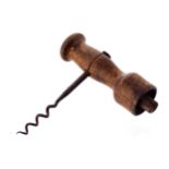 UNUSUAL TREEN CORKSCREW WITH BOTTLE STOPPER, CIRCA 18907 cm. high; 3 cm. wide