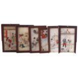 SET OF SIX QING PERIOD PAINTED MARBLE NARRATIVE PANELS each enclosed in a zitan frame 17 x 10 cm. (