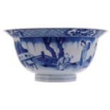 CHINESE KANGXI BLUE AND WHITE BOWLthe body with figural decoration ,the base with six character