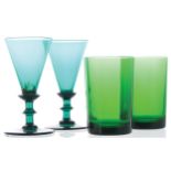 TWO GREEN WINE GLASSES AND TWO GREEN GLASS TUMBLERSLate nineteenth-centuryProvenance: The Estate