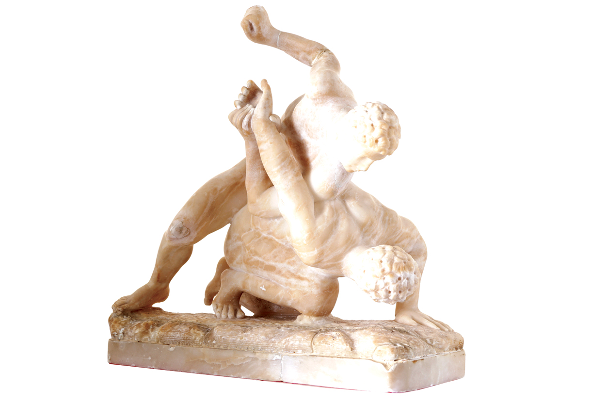 AFTER THE ANTIQUE THE WRESTLERSHercules and Diomedes in battle19th. century alabaster sculpture