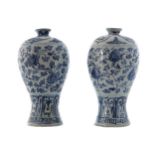 PAIR OF CHINESE QING PERIOD BLUE AND WHITE VASESeach of Meiping form decorated with floral and