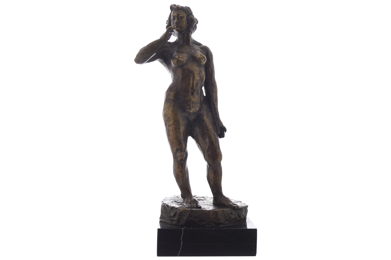 MODERNIST SCHOOLSculpture of a female nude Bronze, raised on a circular marble base38 cm. high; 14