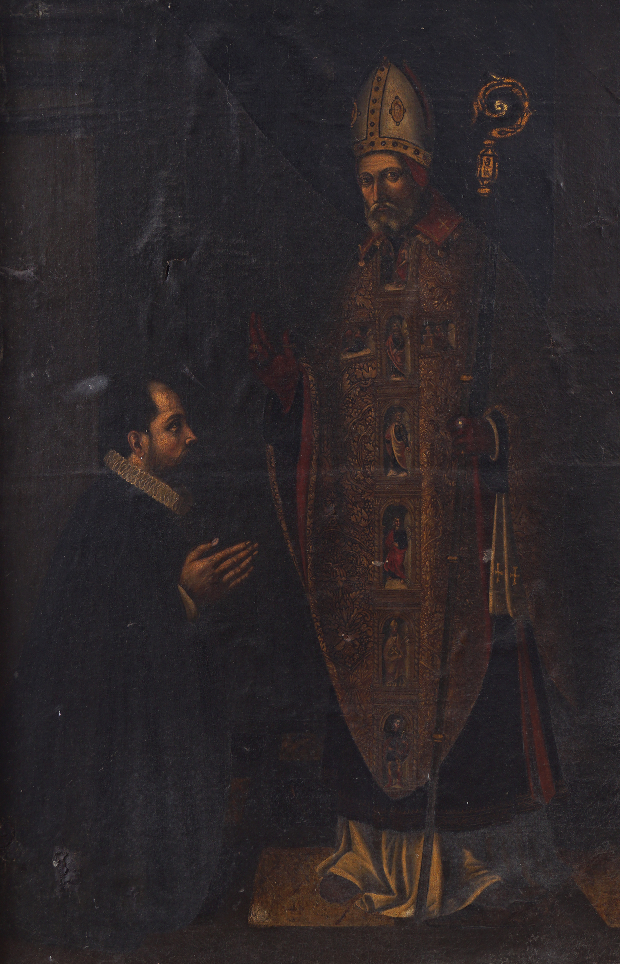 FLEMISH SCHOOL, SEVENTEENTH-CENTURYBishop blessing a noblemanOil on canvasEnclosed in a gilt