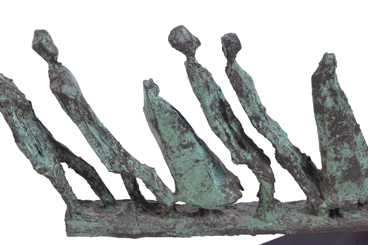 JOHN BEHAN, RHA (IRISH, B. 1938)Figures descending a walkwayBronze17¼ x 19½ inches (44 x 50 cm.) - Image 5 of 5