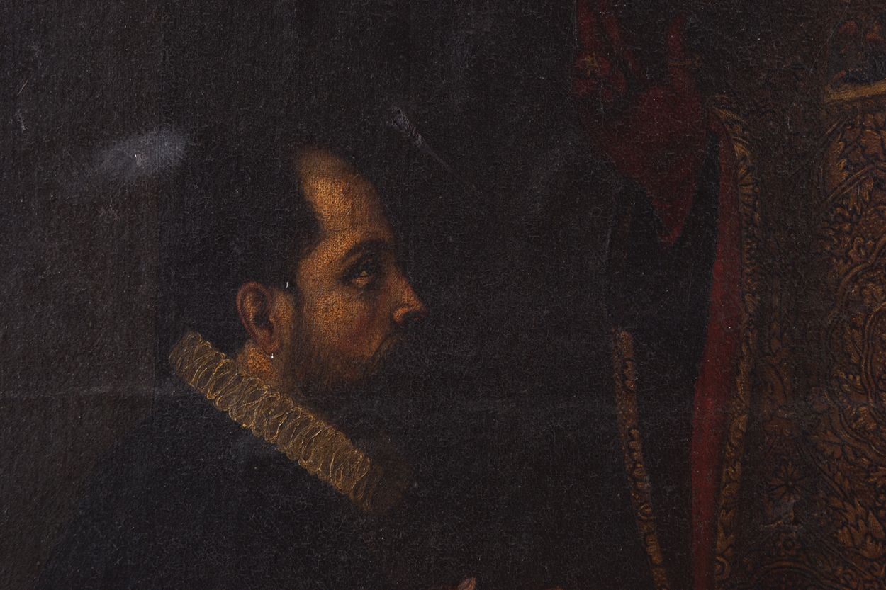 FLEMISH SCHOOL, SEVENTEENTH-CENTURYBishop blessing a noblemanOil on canvasEnclosed in a gilt - Image 5 of 9