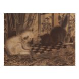 L. THACKER, LATE NINETEENTH-CENTURYYoung kittens playing chess Pencil sketch heightened with body