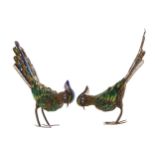 PAIR OF GILDED SILVER AND ENAMELLED BIRDS OF PARADISE7 cm. high; 13 cm. wide (2)