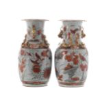 PAIR OFNINETEENTH-CENTURY CHINESE POLYCHROME VASESeach of baluster form, with ornithological and