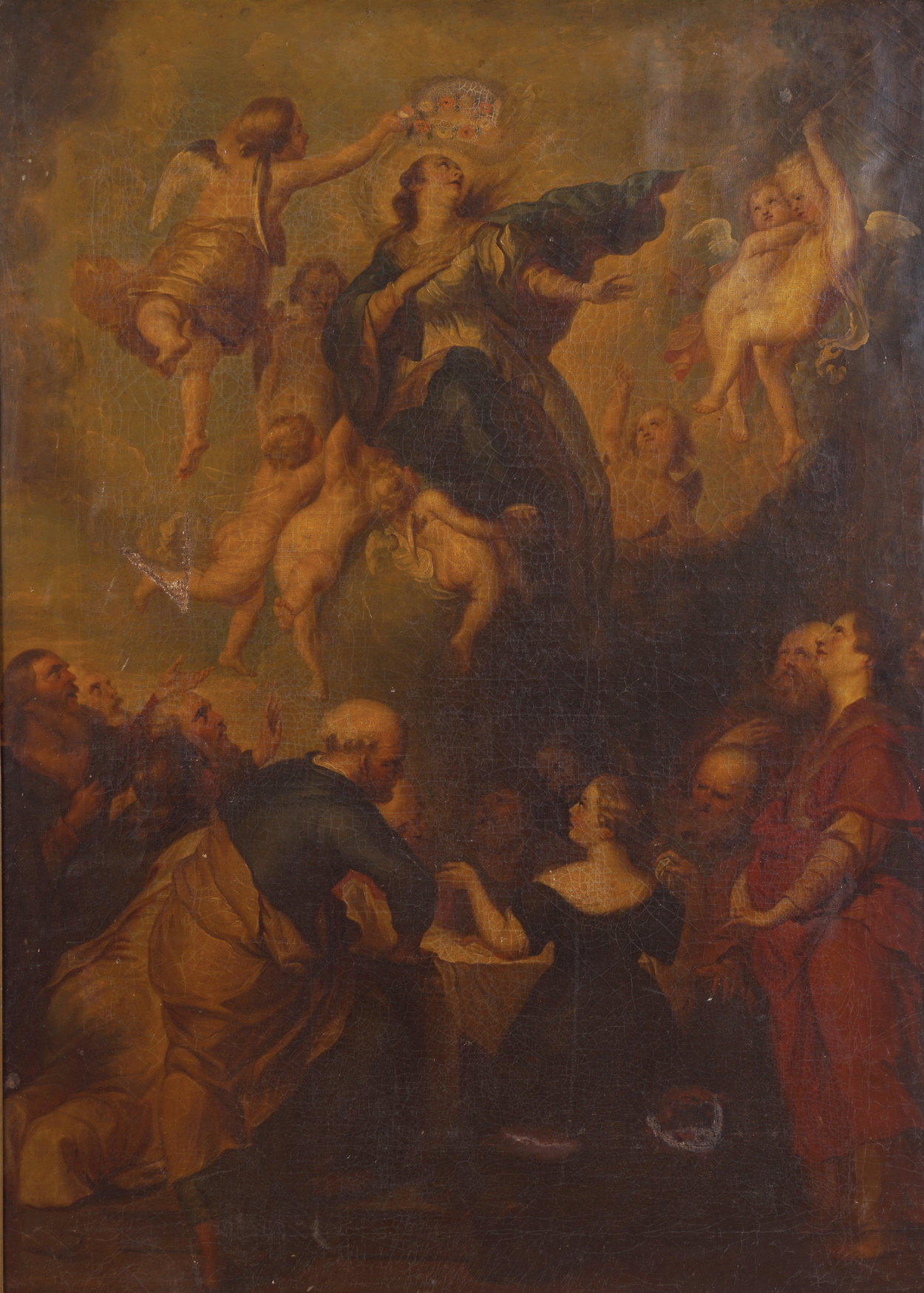 FLEMISH SCHOOL, EIGHTEENTH-CENTURYThe AssumptionOil on canvasA. Lesage, 40, Lr. Sackville Street