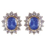 18 CT. GOLD CEYLON SAPPHIRE AND DIAMOND EARRINGS