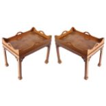 PAIR OF EDWARDIAN MAHOGANY TRAY TOPPED TABLESeach with a detachable tray, raised on square chamfered