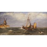 EDWIN HAYES, RHA, RI, ROI (IRISH, 1819-1904)Fishing boats in choppy seas near the coastOil on canvas