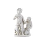 MEISSEN WHITE PORCELAIN GROUPcherub leading a whippet with a nymph at his feetProvenance: The Estate